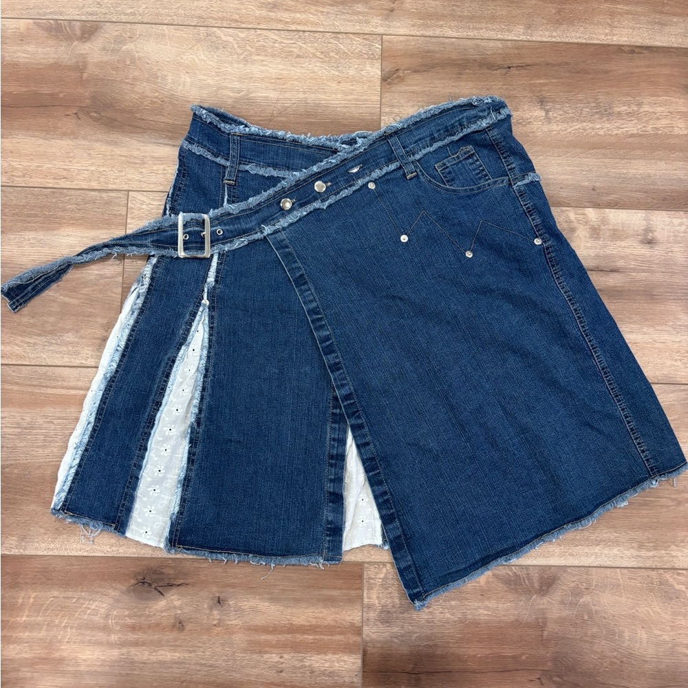 Vintage Denim Wrap Skirt with Belt